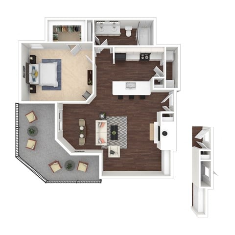 Floor plan for 1 bed, 1 bath, 781 sqft